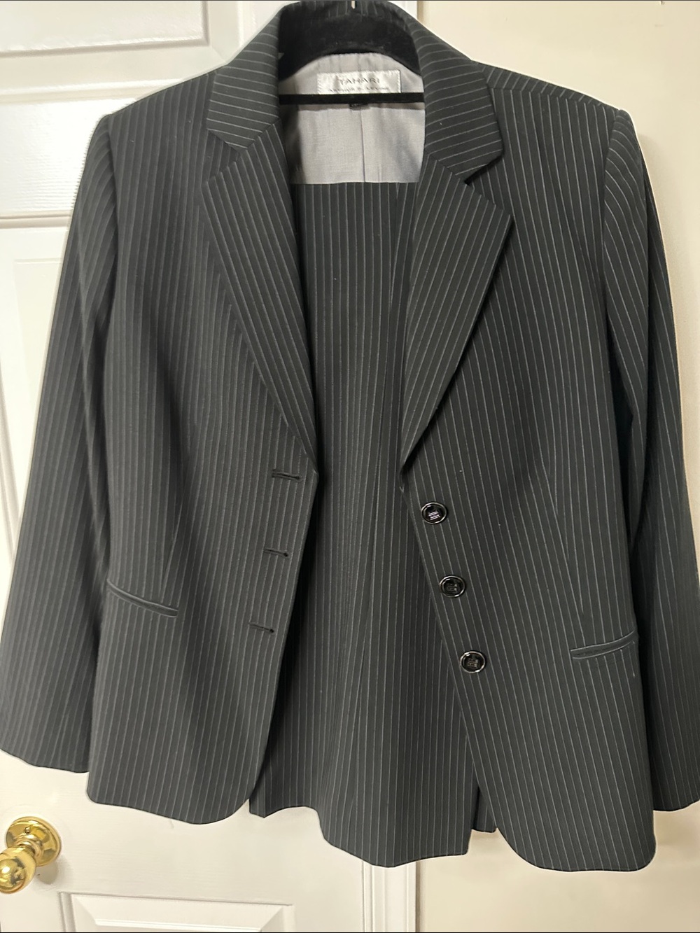 Women's Tahari Charcoal Pinstripe Suit - Classic Tailored Suit